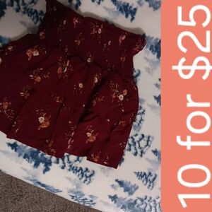 Women's Burgundy Floral Tiered Skirt